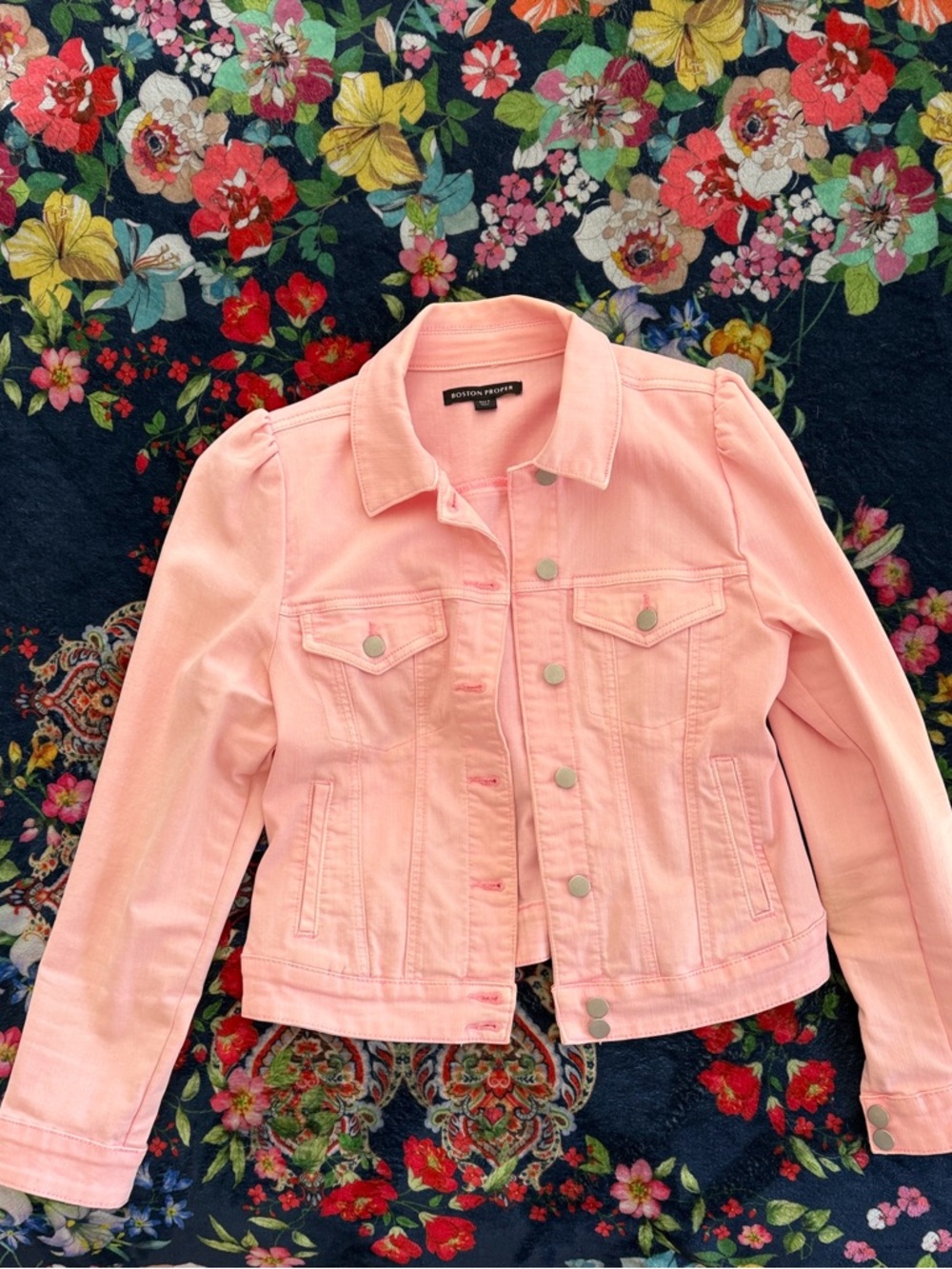 Boston Proper Pink Stretch Denim Jacket with Button Front